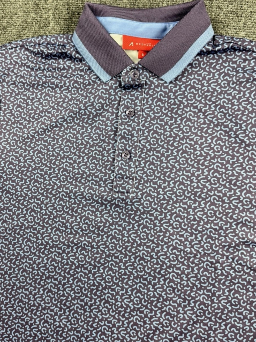 New Redvanly Men’s Ryder Golf Polo Shirt Geometric Size Small Navy Blue 3601